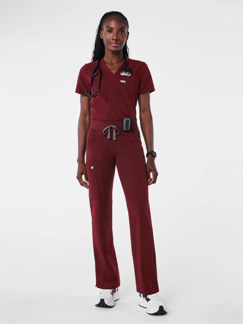 FIGS Burgundy Catarina One-Pocket Scrub Top and Kade Scrub Pants